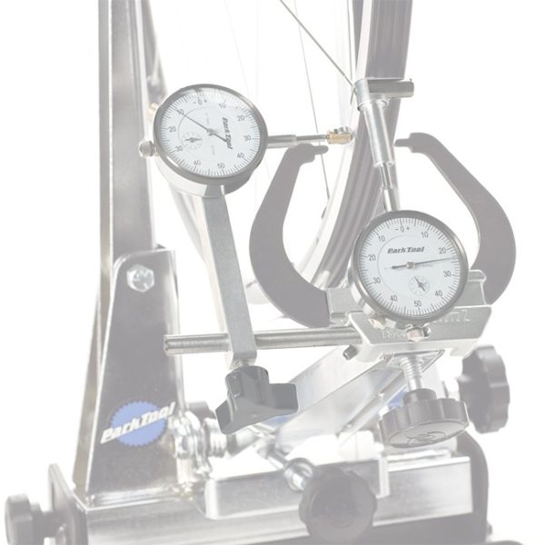 Wheel truing stand with gauges